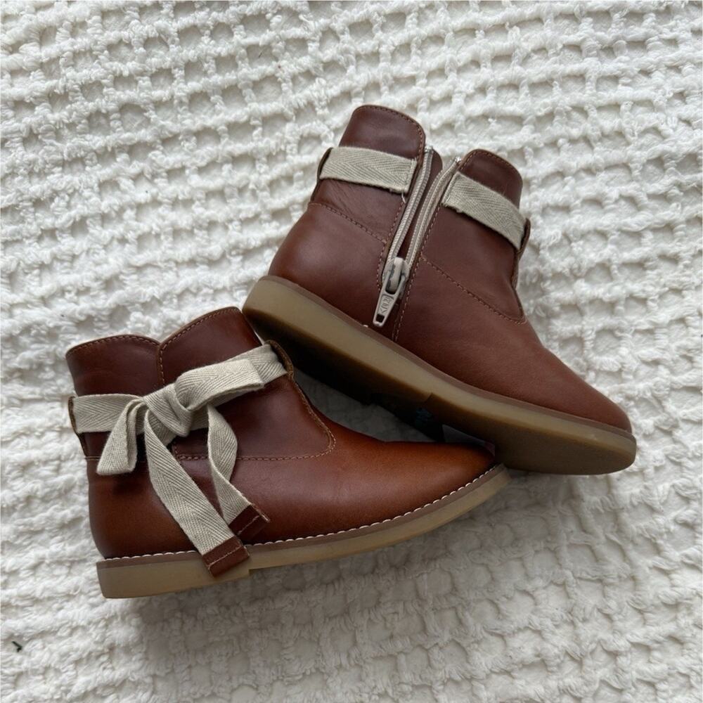 Elephantito Genuine Leather Brown Girls Ankle Bootie with Bow 10US Toddler